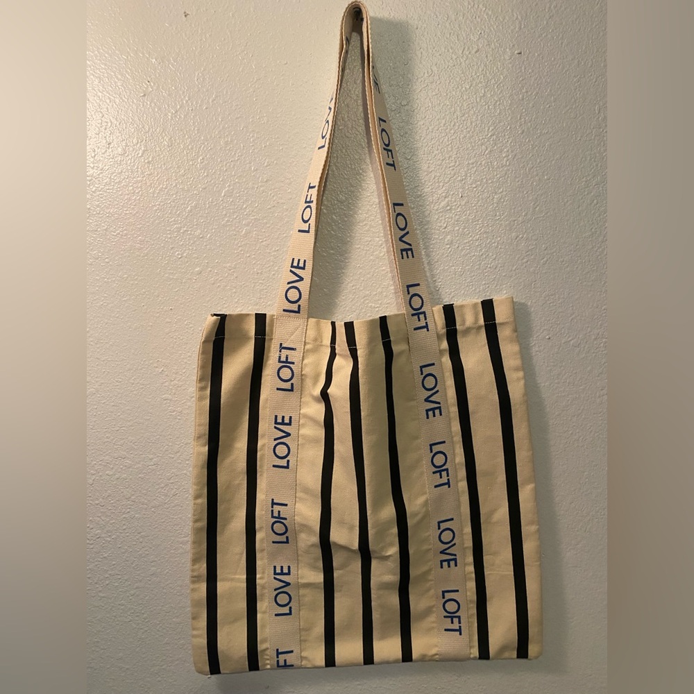 LOFT Canvas Tote with Black Stripes‎